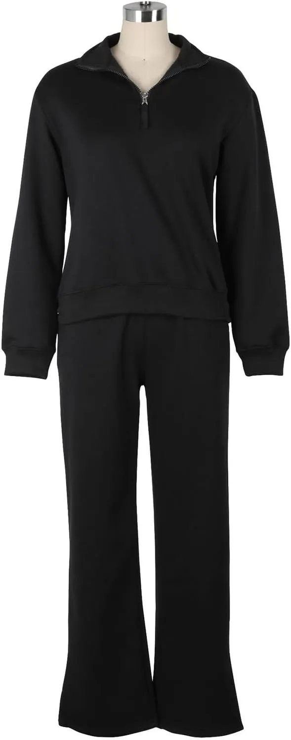 Adogirl Women 2 Piece Outfits Sweatsuit Set Fall Long Sleeve Half Zip Sweatshirt Wide Leg Sweatpants Tracksuit Lounge Sets