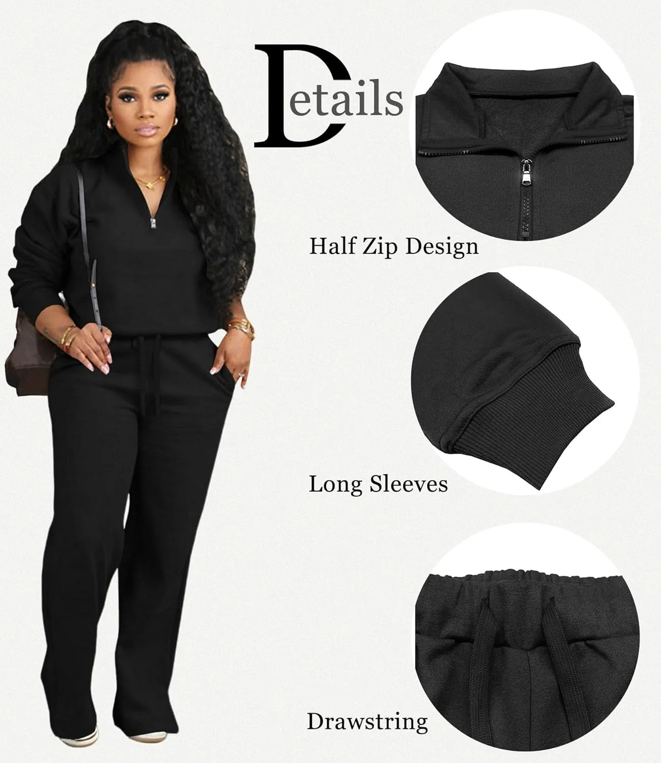 Adogirl Women 2 Piece Outfits Sweatsuit Set Fall Long Sleeve Half Zip Sweatshirt Wide Leg Sweatpants Tracksuit Lounge Sets