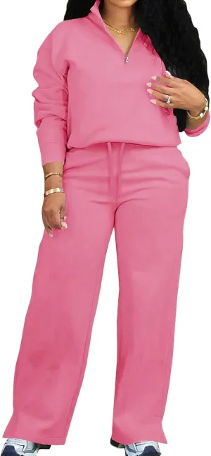 Adogirl Women 2 Piece Outfits Sweatsuit Set Fall Long Sleeve Half Zip Sweatshirt Wide Leg Sweatpants Tracksuit Lounge Sets