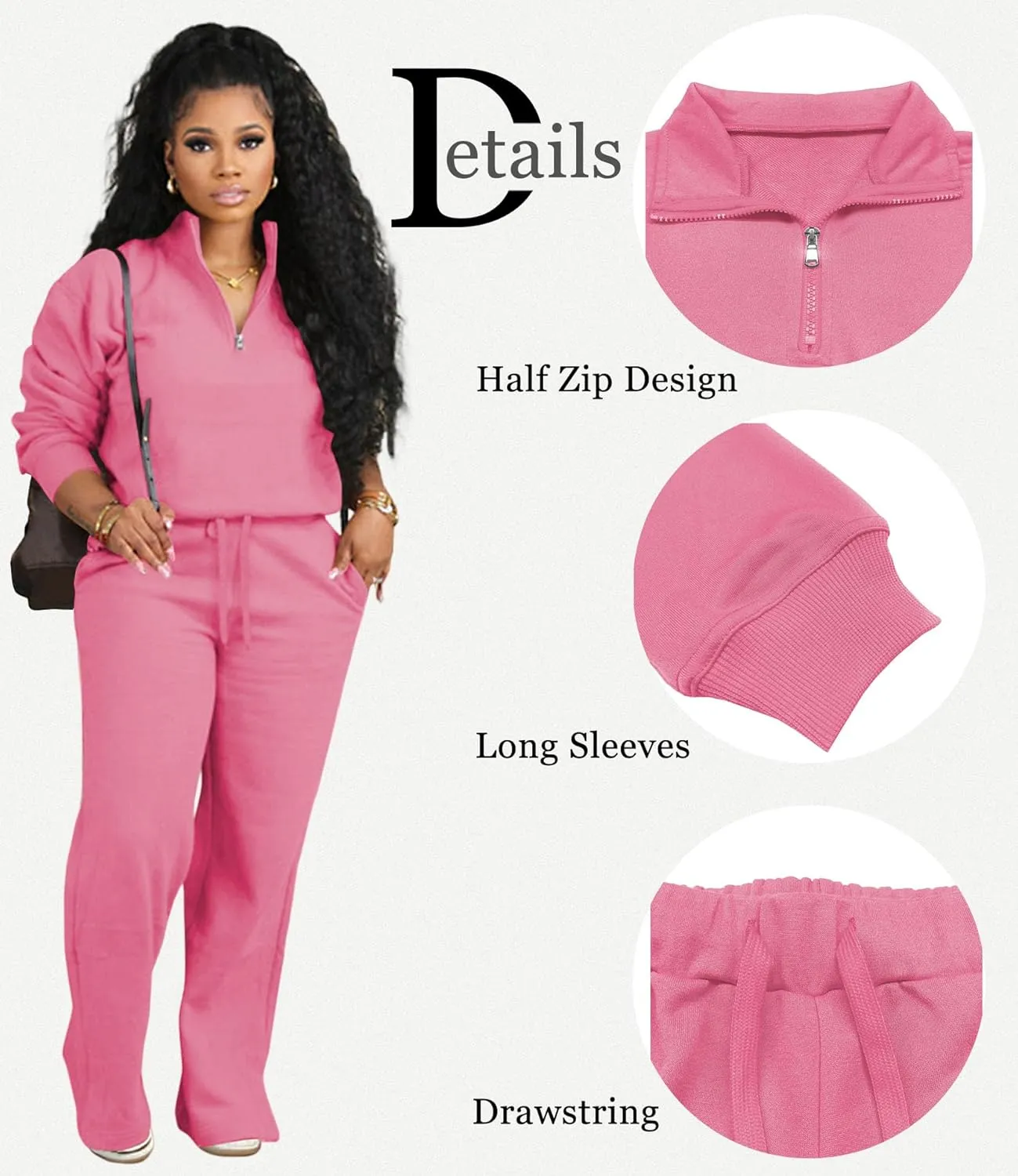 Adogirl Women 2 Piece Outfits Sweatsuit Set Fall Long Sleeve Half Zip Sweatshirt Wide Leg Sweatpants Tracksuit Lounge Sets