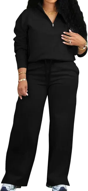 Adogirl Women 2 Piece Outfits Sweatsuit Set Fall Long Sleeve Half Zip Sweatshirt Wide Leg Sweatpants Tracksuit Lounge Sets