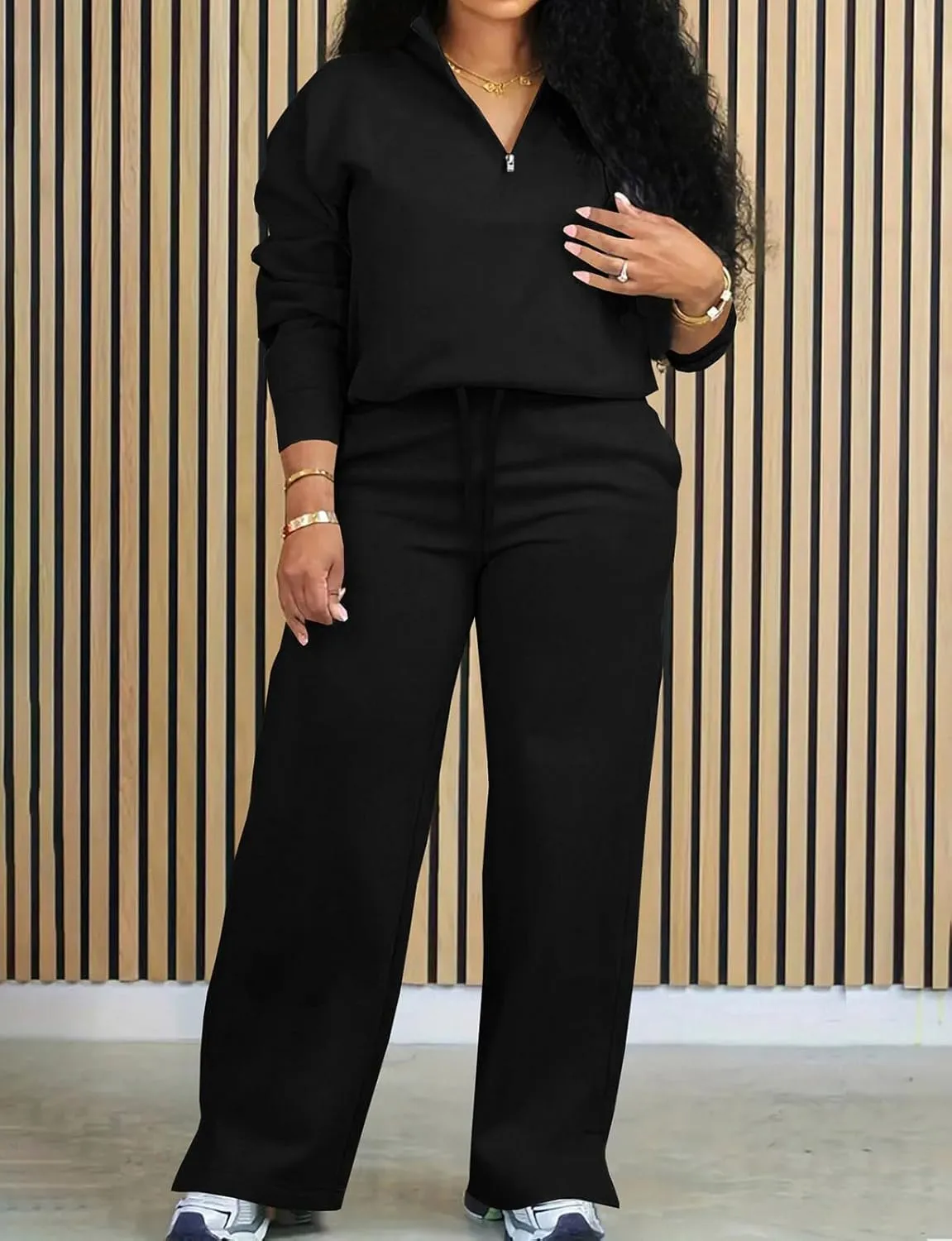 Adogirl Women 2 Piece Outfits Sweatsuit Set Fall Long Sleeve Half Zip Sweatshirt Wide Leg Sweatpants Tracksuit Lounge Sets