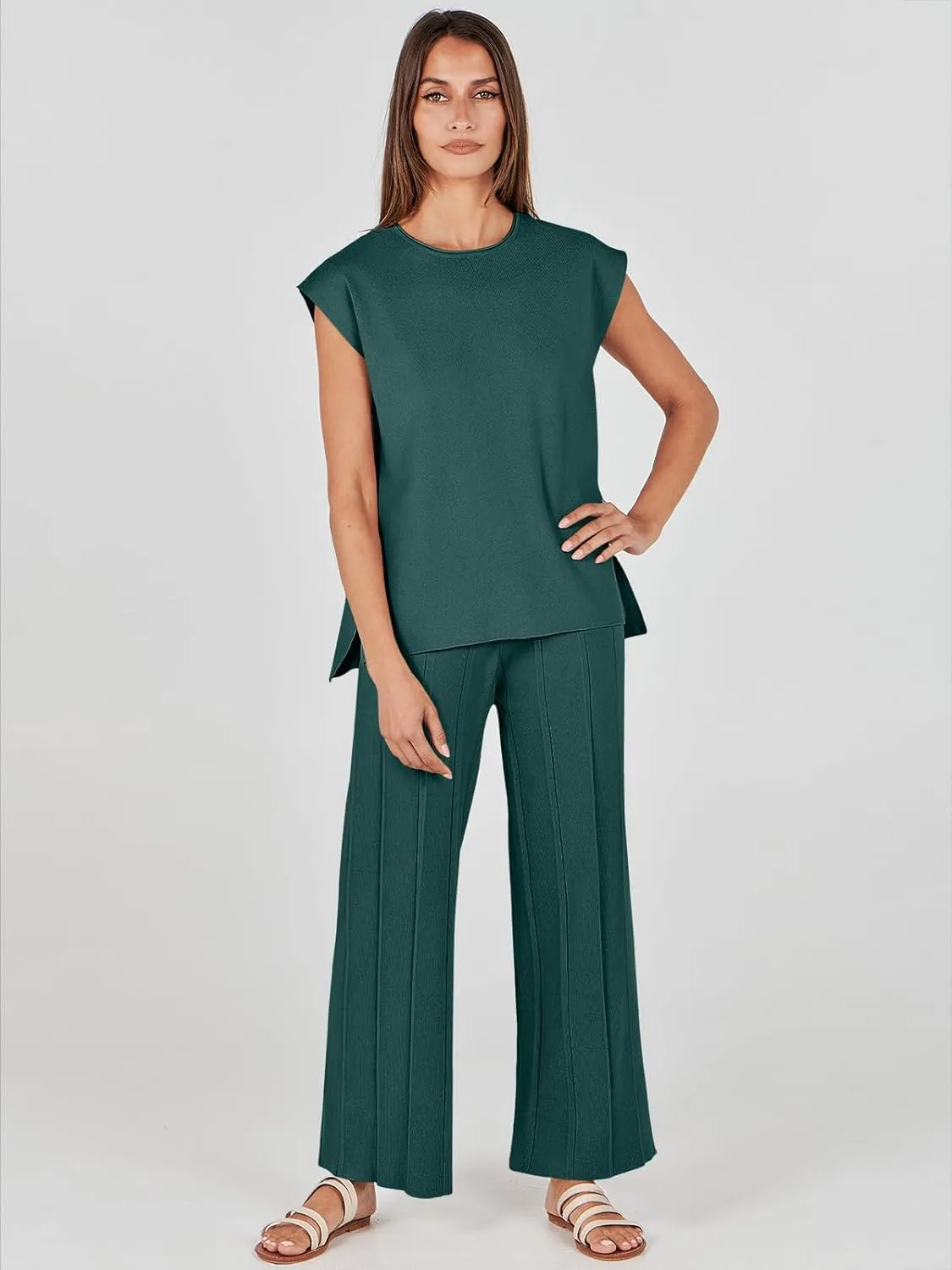 ANRABESS Women 2 Piece Lounge Sets Summer Casual Knit Sweater Vest Pant Set Beach Vacation Airport Outfits Clothes