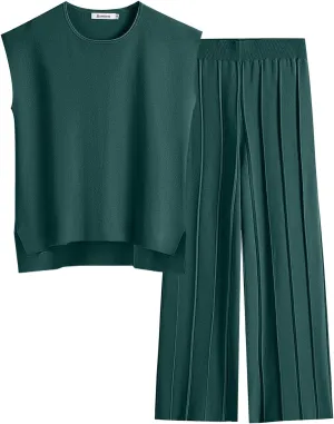 ANRABESS Women 2 Piece Lounge Sets Summer Casual Knit Sweater Vest Pant Set Beach Vacation Airport Outfits Clothes