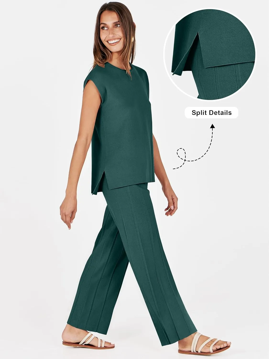 ANRABESS Women 2 Piece Lounge Sets Summer Casual Knit Sweater Vest Pant Set Beach Vacation Airport Outfits Clothes