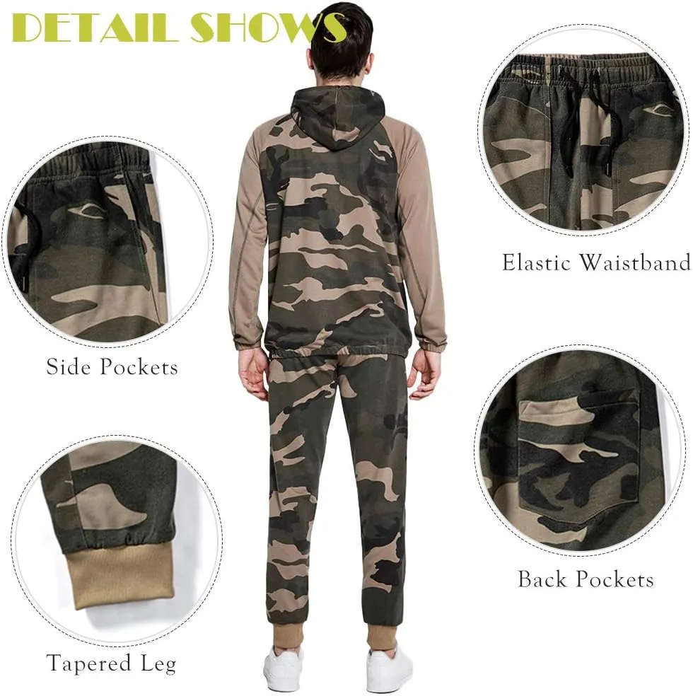 AOTORR Mens Sweatsuits 2 Piece Casual Tracksuits Camo Hoodie Jogging Sweatpants Suit