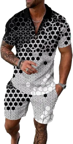 BIRW Mens Short Sets 2 Piece Outfits Polo Shirt Fashion Summer Tracksuits Casual Set Short Sleeve and Shorts Set for Men