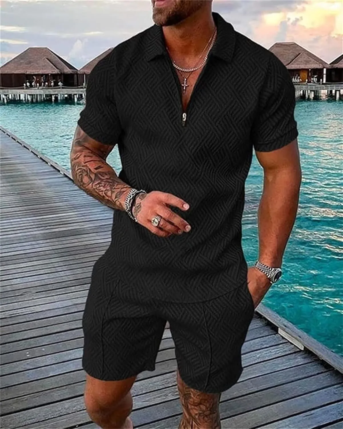 BIRW Mens Track Suits 2 Piece Summer Short Sets Outfits Fashion Polo Shirt Casual Short Sleeve and Shorts set