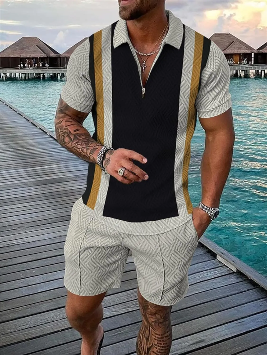 BIRW Mens Track Suits 2 Piece Summer Short Sets Outfits Fashion Polo Shirt Casual Short Sleeve and Shorts set