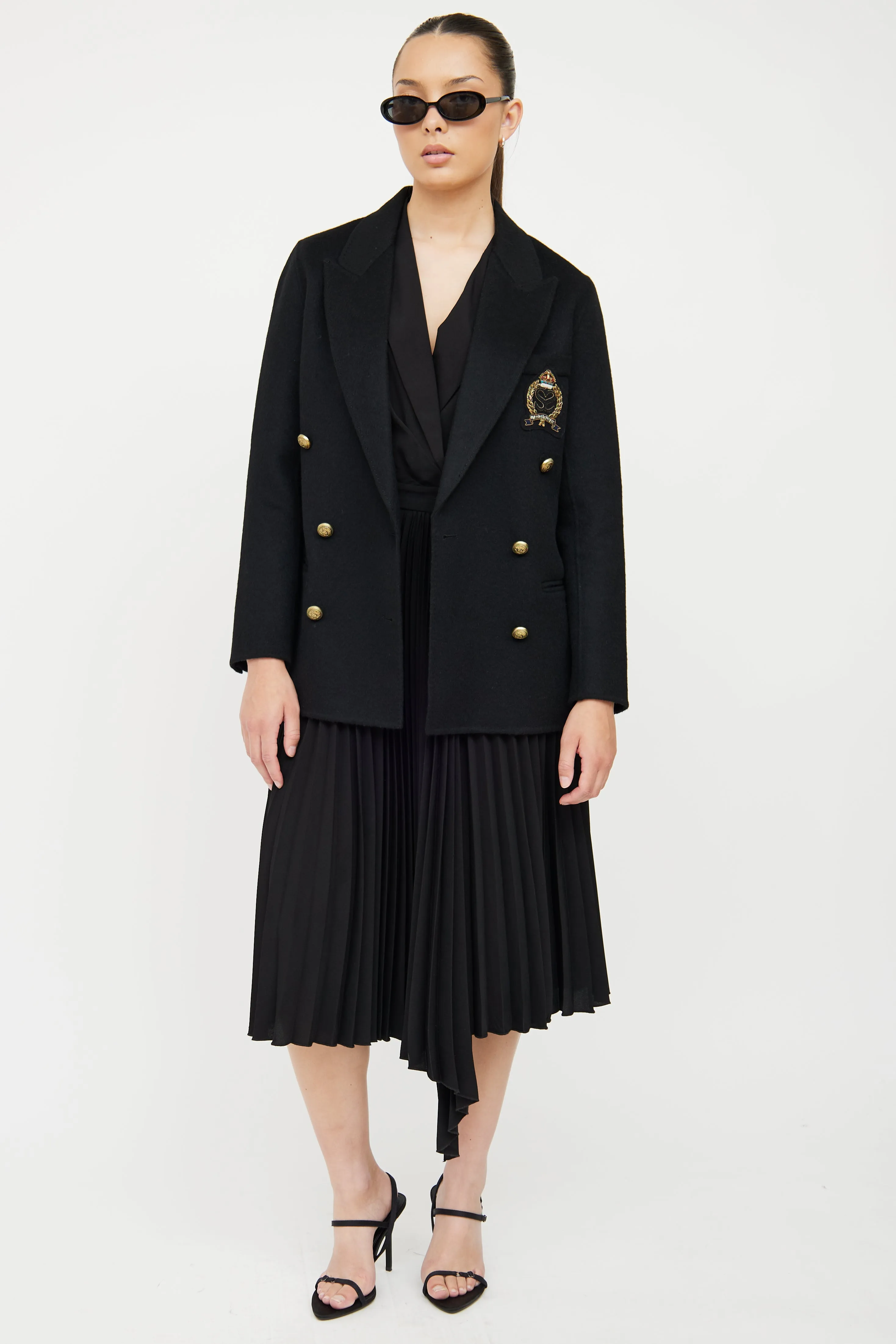 Black Wool Blend Crest Blazer