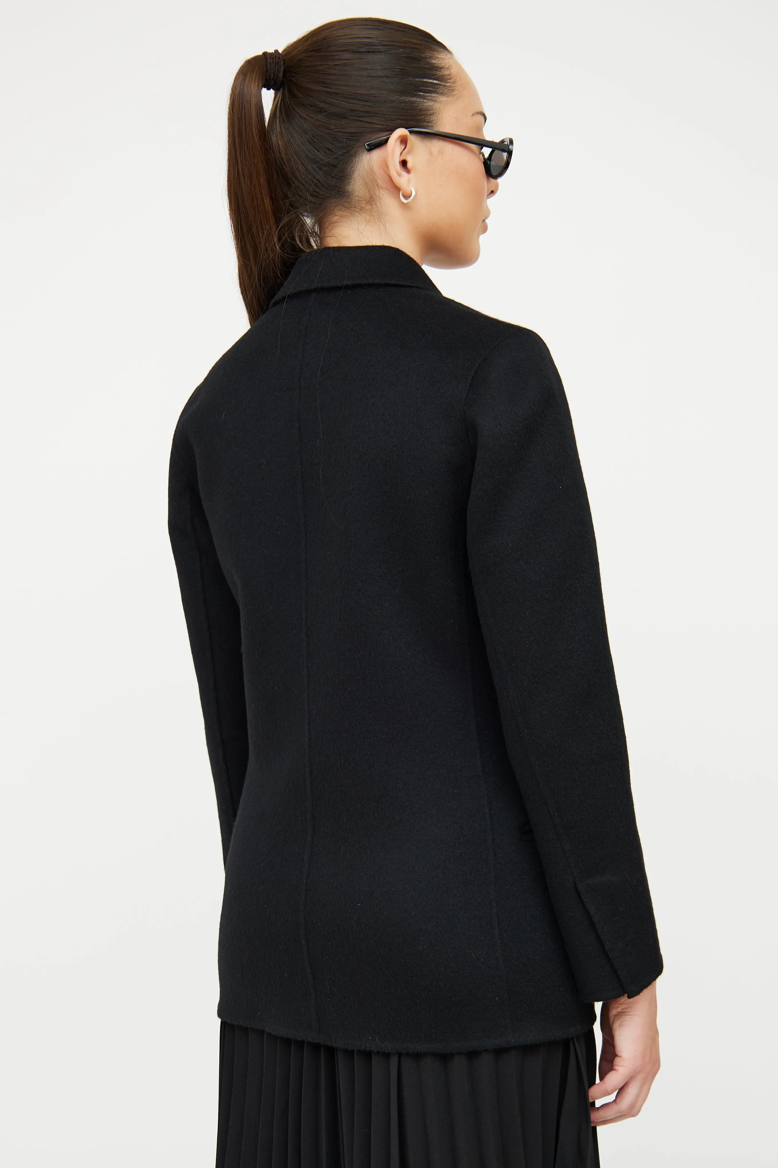 Black Wool Blend Crest Blazer