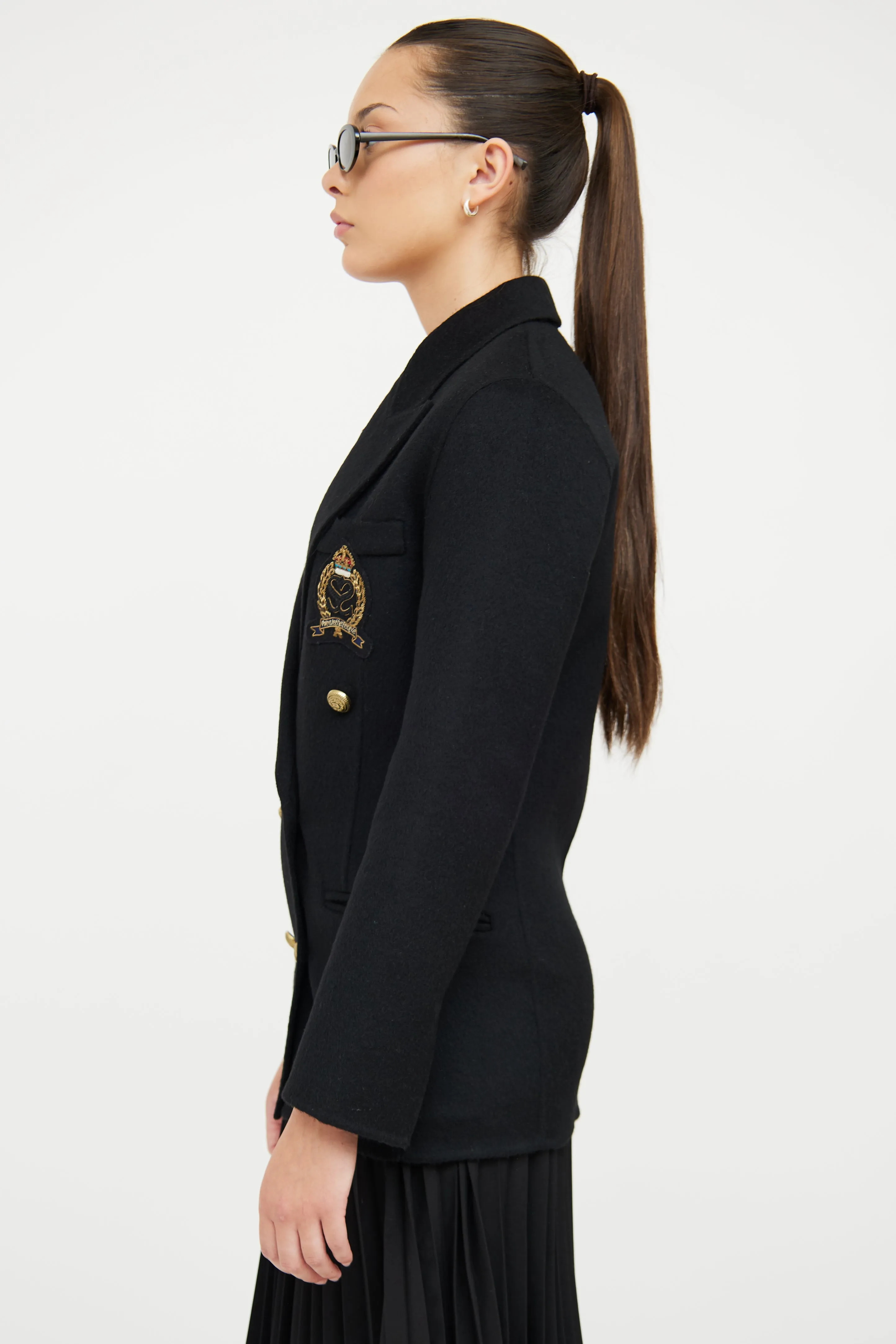 Black Wool Blend Crest Blazer