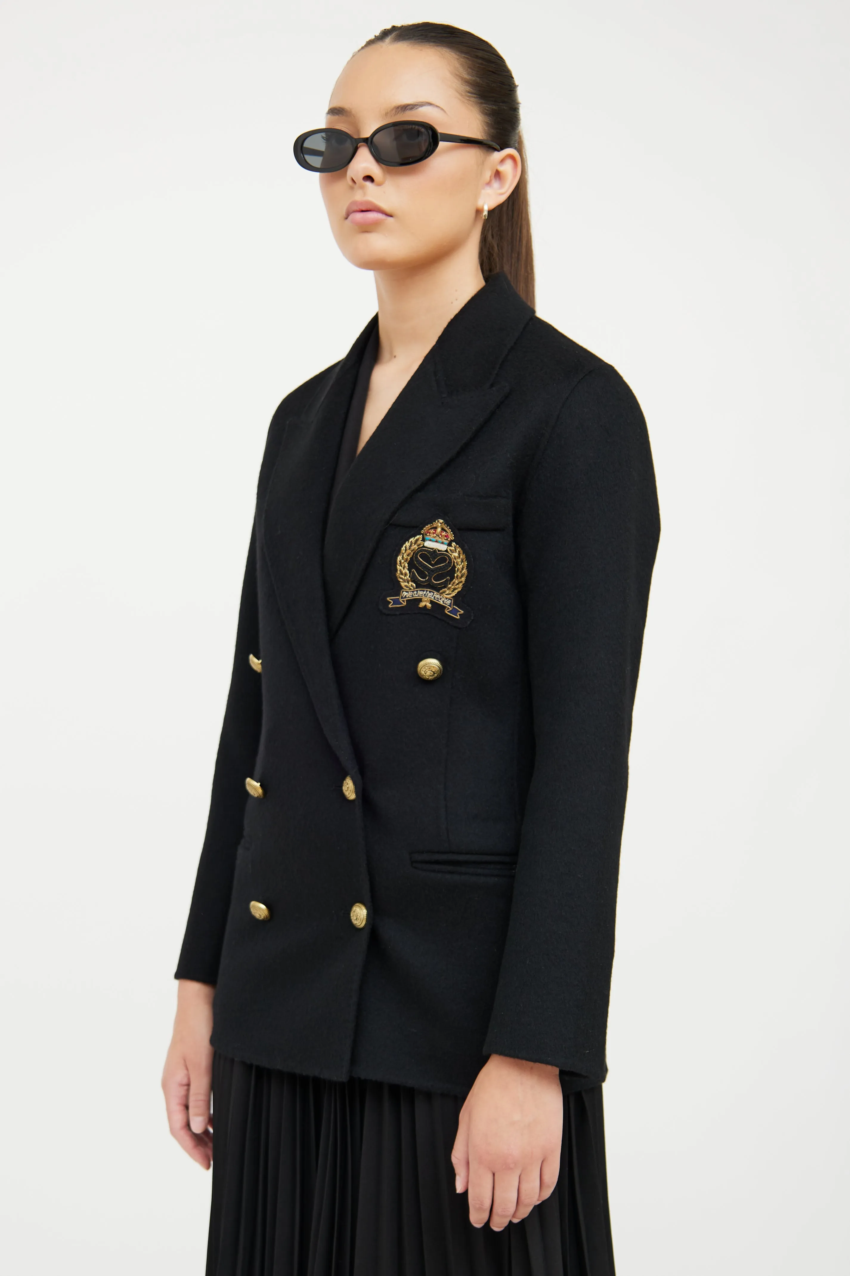 Black Wool Blend Crest Blazer