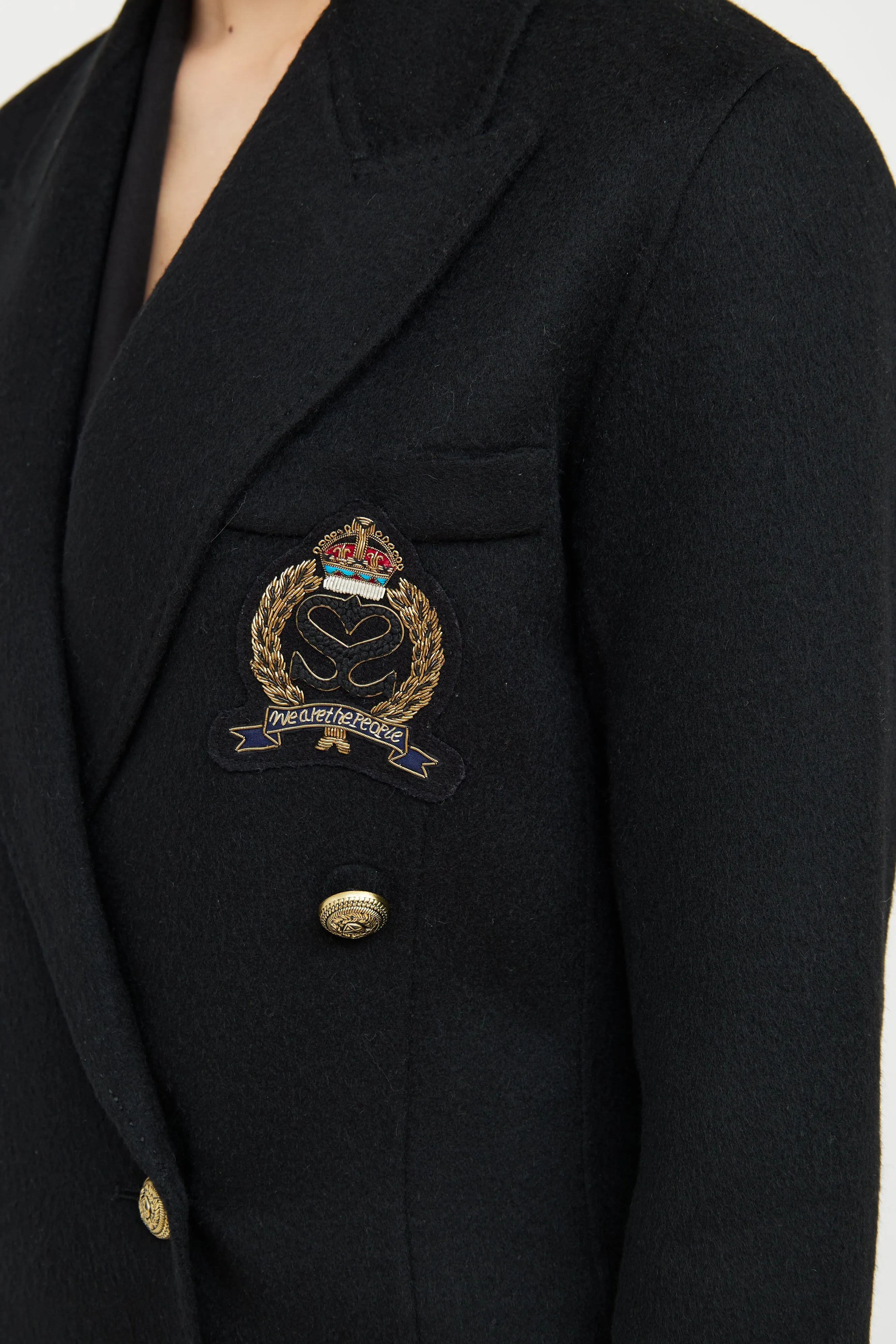 Black Wool Blend Crest Blazer