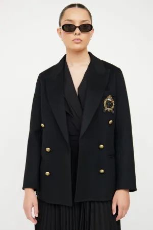 Black Wool Blend Crest Blazer