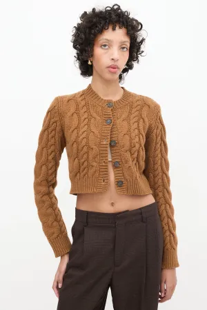 Brown Wool Cable Knit Cropped Cardigan
