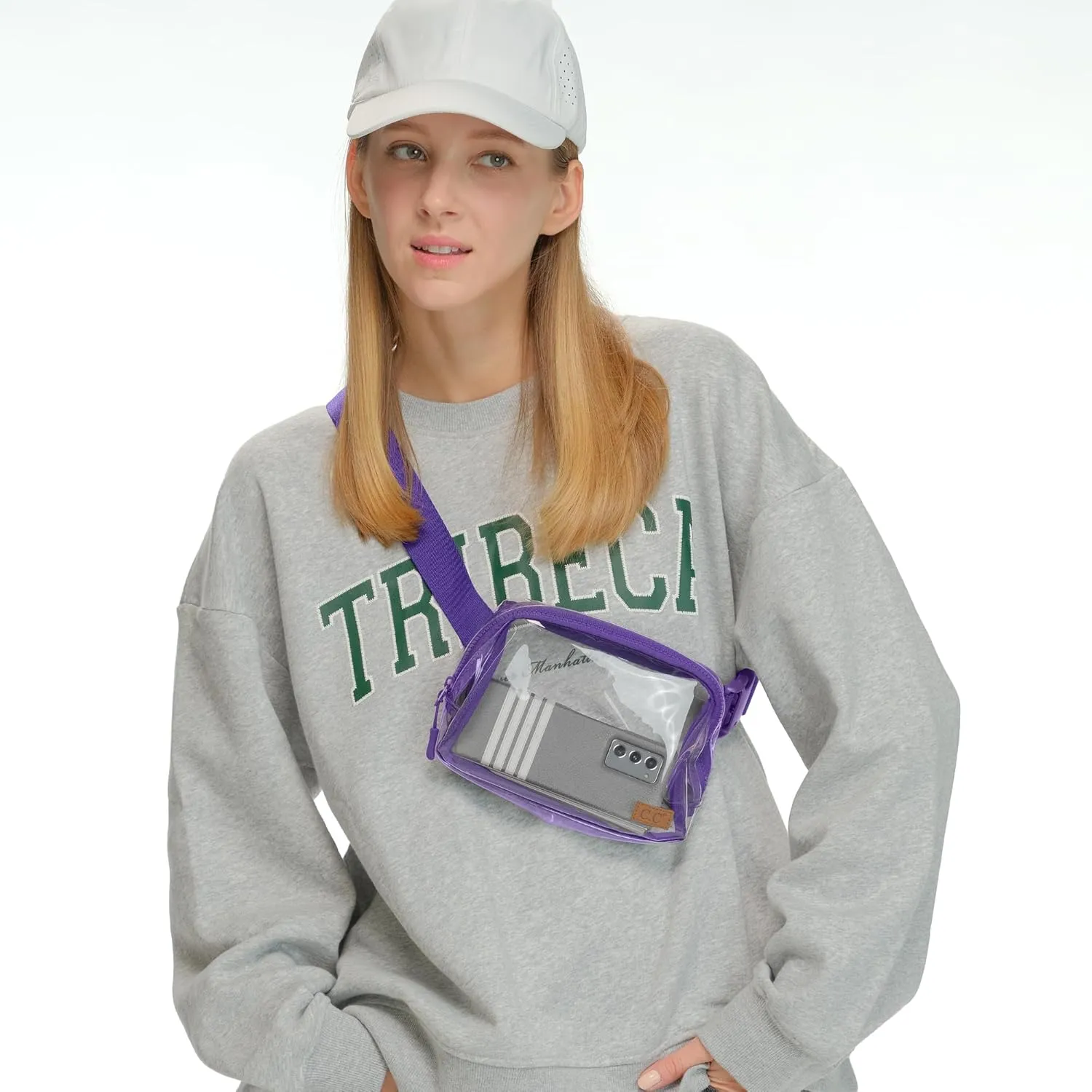 C.C Clear Fanny Pack For Women Unisex - TPU Daily Waist Crossbody Belt bag With Adjustable Strap (Purple)