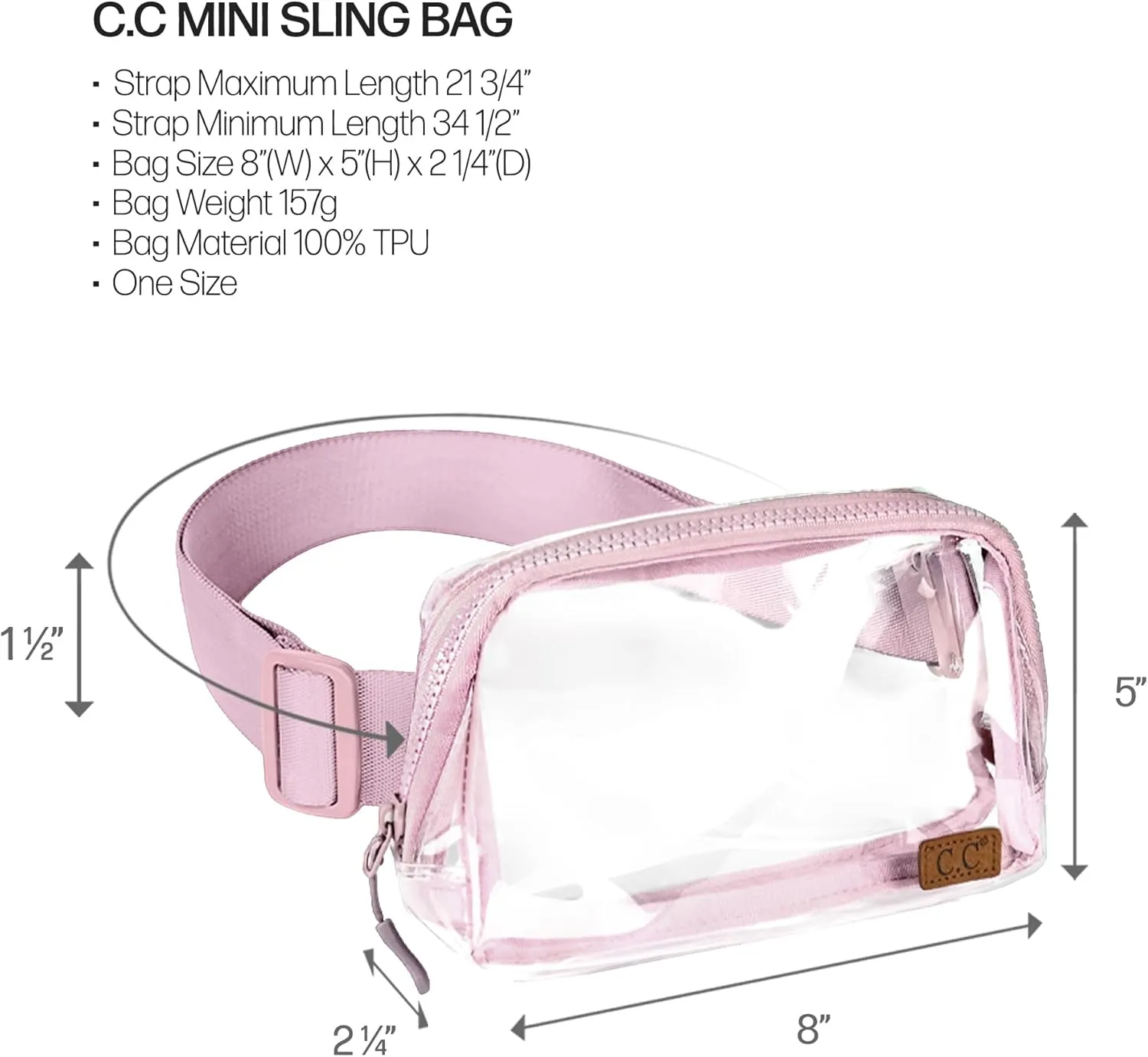 C.C Clear Fanny Pack For Women Unisex - TPU Daily Waist Crossbody Belt bag With Adjustable Strap (Purple)