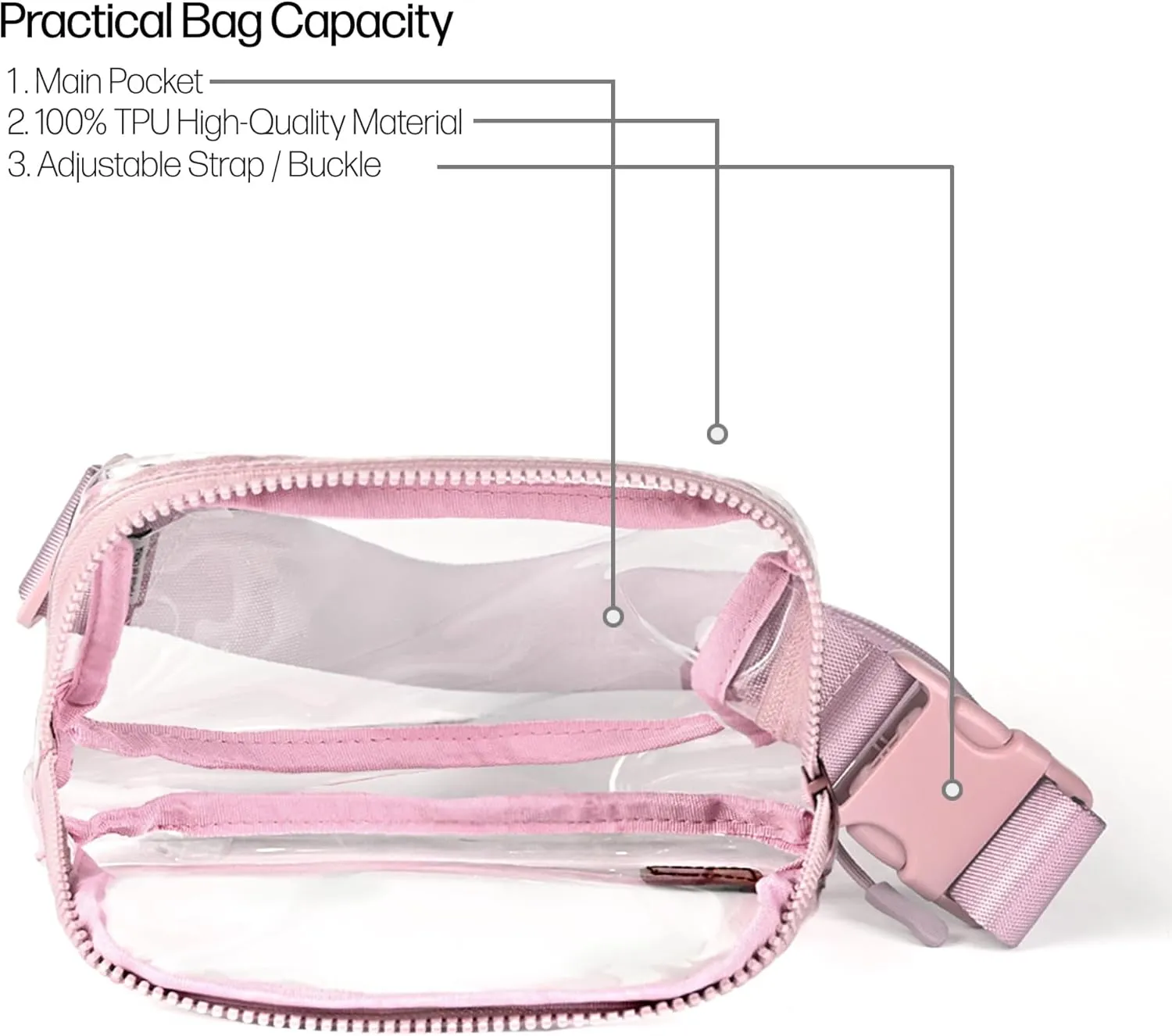 C.C Clear Fanny Pack For Women Unisex - TPU Daily Waist Crossbody Belt bag With Adjustable Strap (Purple)