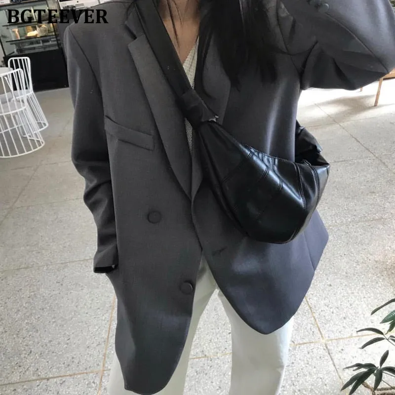 Christmas Gift Joskaa Fashion Buttons Loose Blazer for Women Chic Long Sleeve Pockets Women Suit Jackets 2020 Autumn Winter Female Outwear