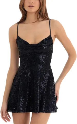 cochineal Women Sequin Beaded Mini Dress Y2k Sexy Sparkly Backless Short Cami Dress Glitter Rhinestone Party Club Dresses