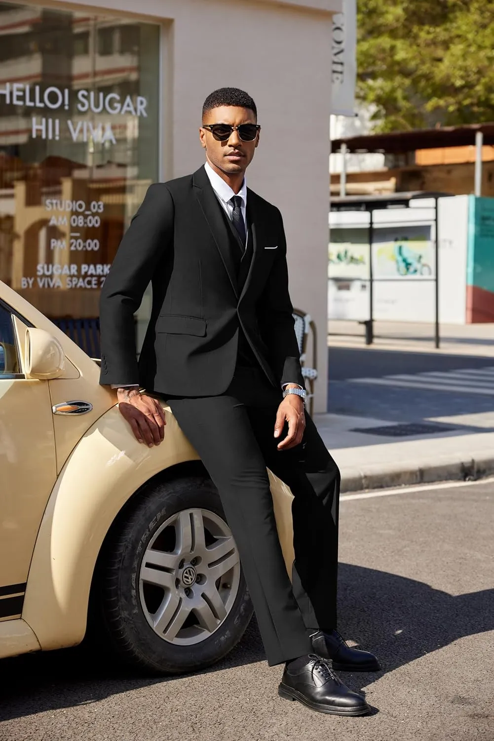 COOFANDY Men's 3 Pieces Suit Classic One Button Single Breasted Slim Fit Blazer Jacket Vest Pants Set Wedding Busines