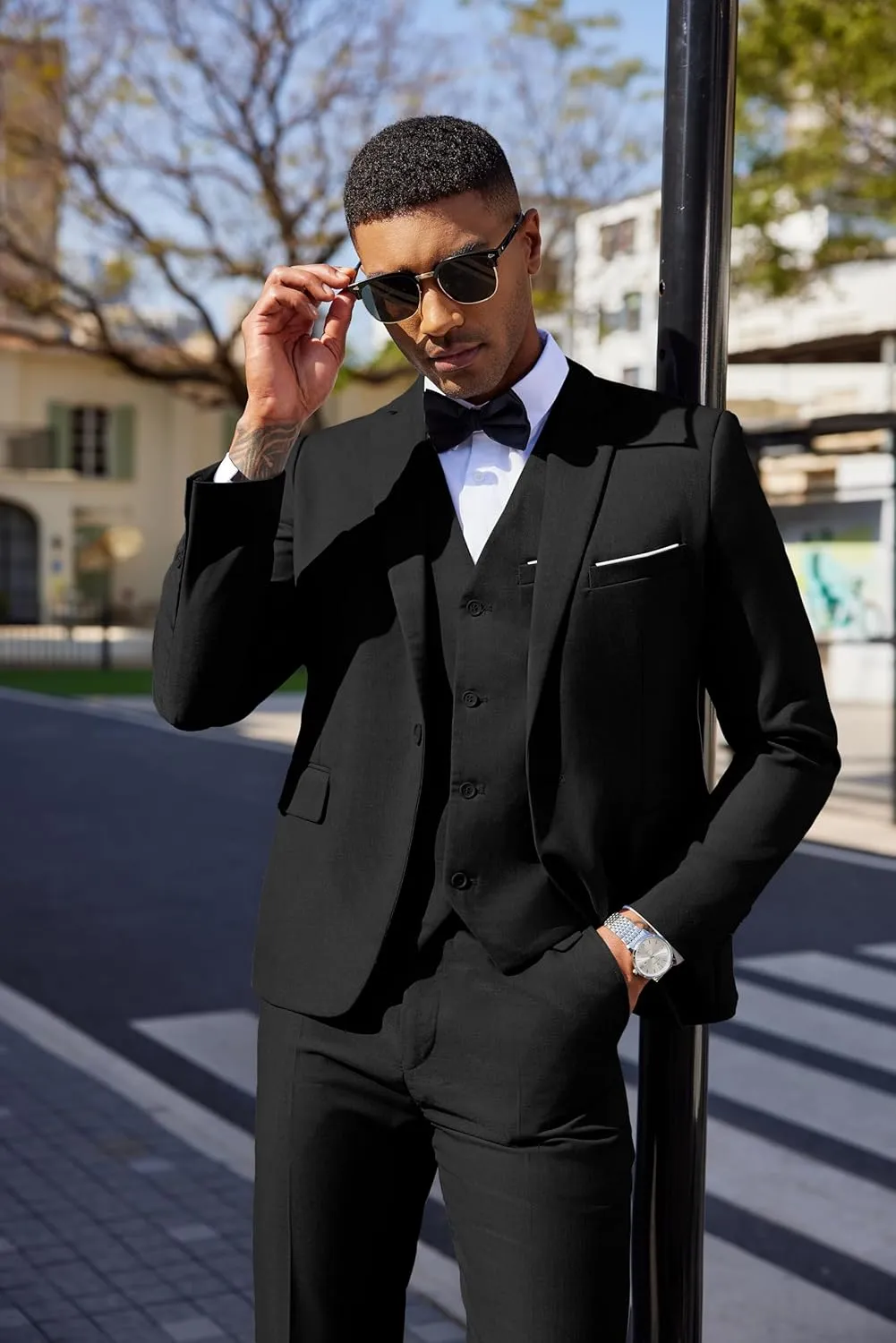COOFANDY Men's 3 Pieces Suit Classic One Button Single Breasted Slim Fit Blazer Jacket Vest Pants Set Wedding Busines