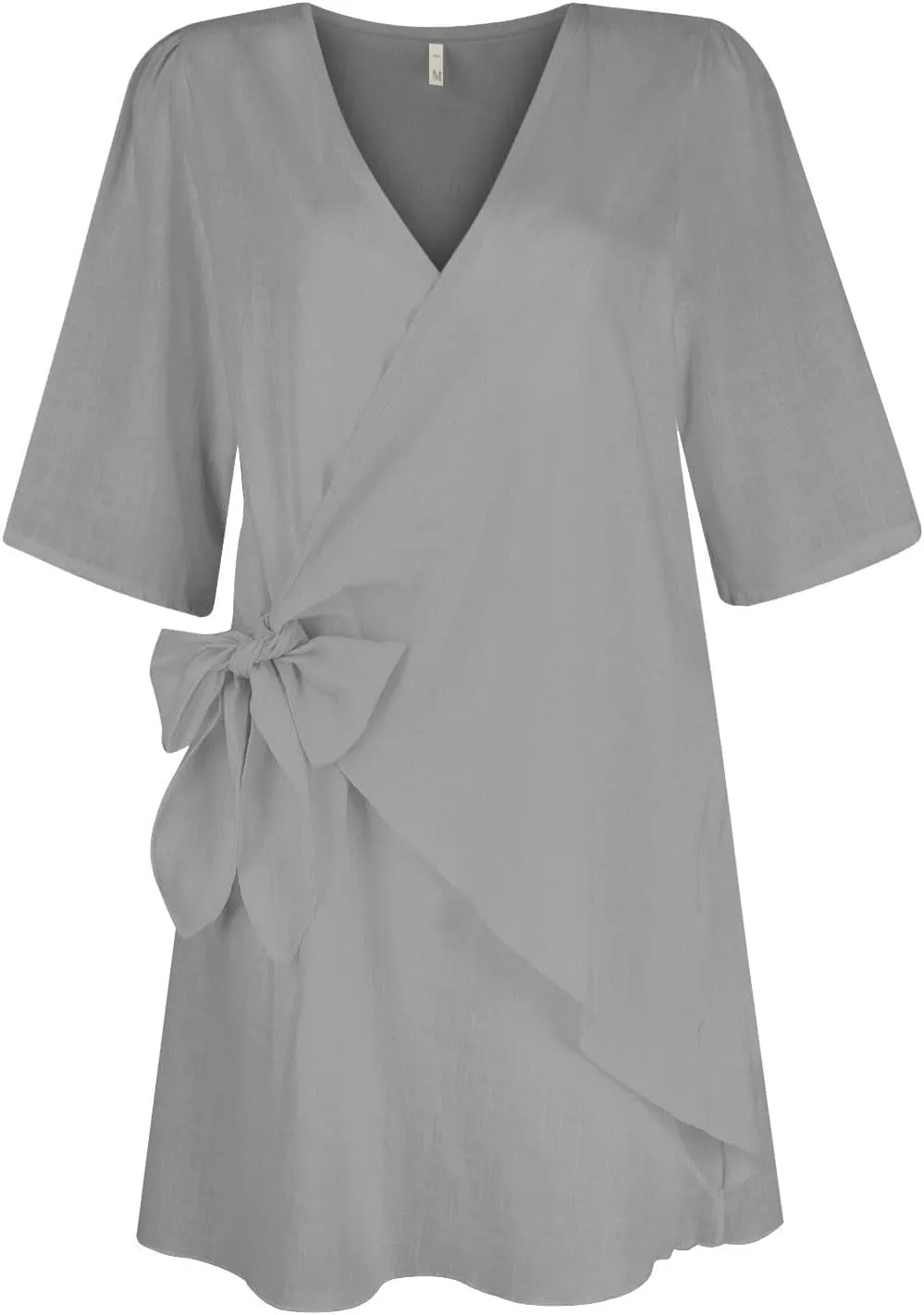 Cotton and Linen V-Neck Midi Dress Short Sleeve Wrap Tie Mini Dress Casual Elegant Beach Work Vacation Travel Dresses