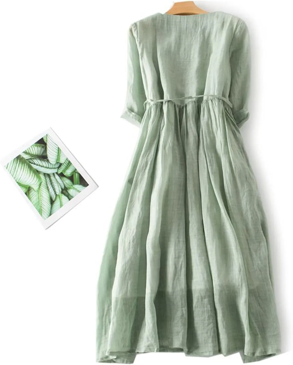 Cotton Linen Dresses for Women 2025 Maxi Button Down A Line Dress Trendy 3/4 Sleeve Swing Flowy Dress Summer Dress