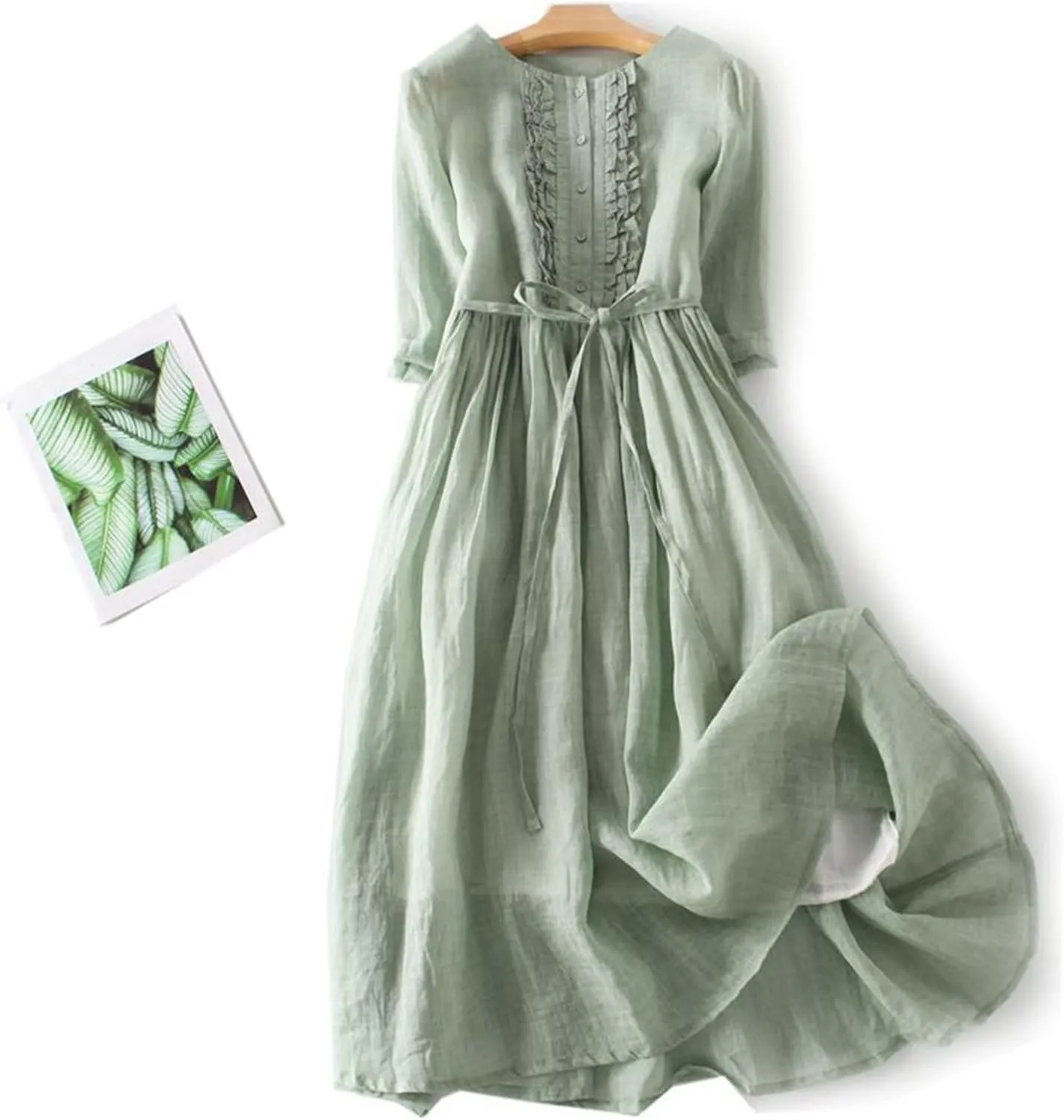 Cotton Linen Dresses for Women 2025 Maxi Button Down A Line Dress Trendy 3/4 Sleeve Swing Flowy Dress Summer Dress