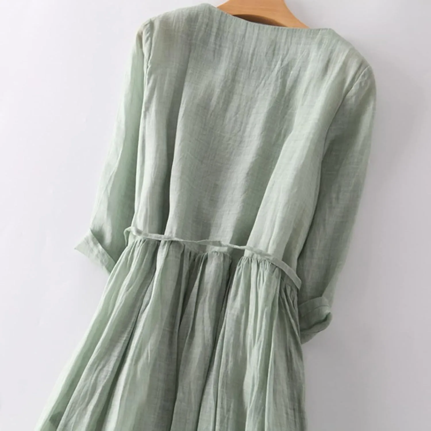 Cotton Linen Dresses for Women 2025 Maxi Button Down A Line Dress Trendy 3/4 Sleeve Swing Flowy Dress Summer Dress