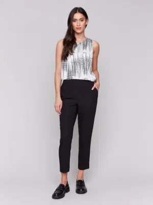 Crepe Pull-On Cropped Pants - Black