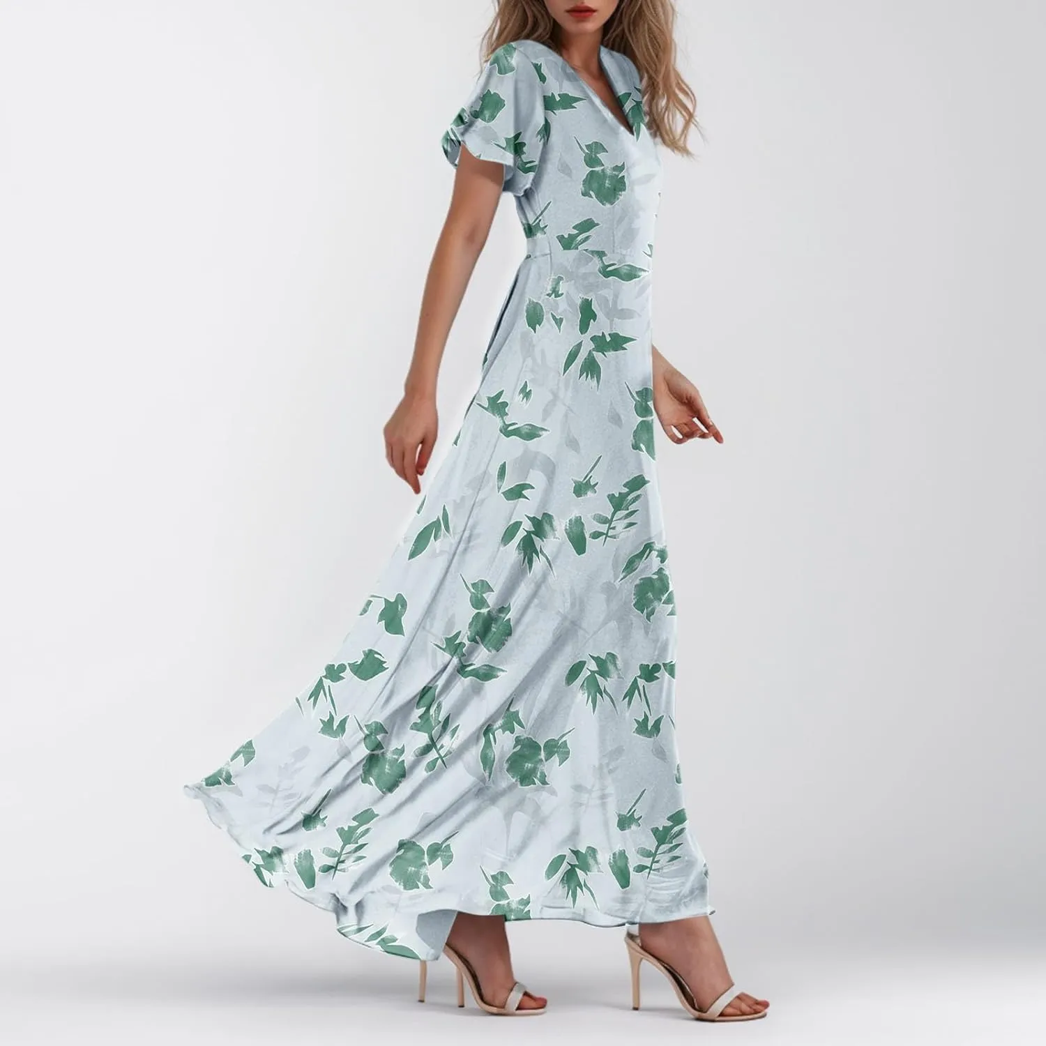Easter Dress for Women Chiffon Dresses Swing Flowy Ruffle Hem Swing Womens Dresses Summer Beach Casual Dresses