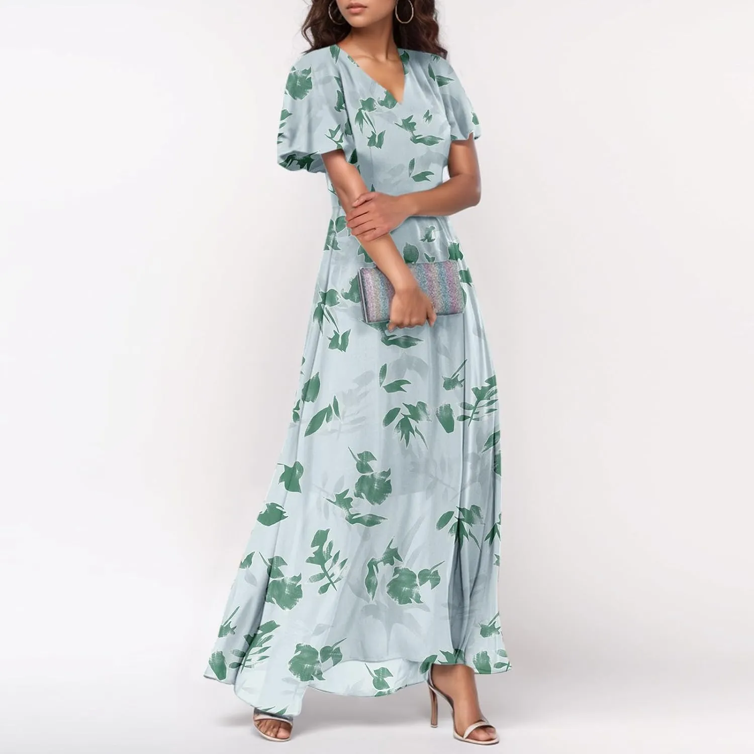 Easter Dress for Women Chiffon Dresses Swing Flowy Ruffle Hem Swing Womens Dresses Summer Beach Casual Dresses