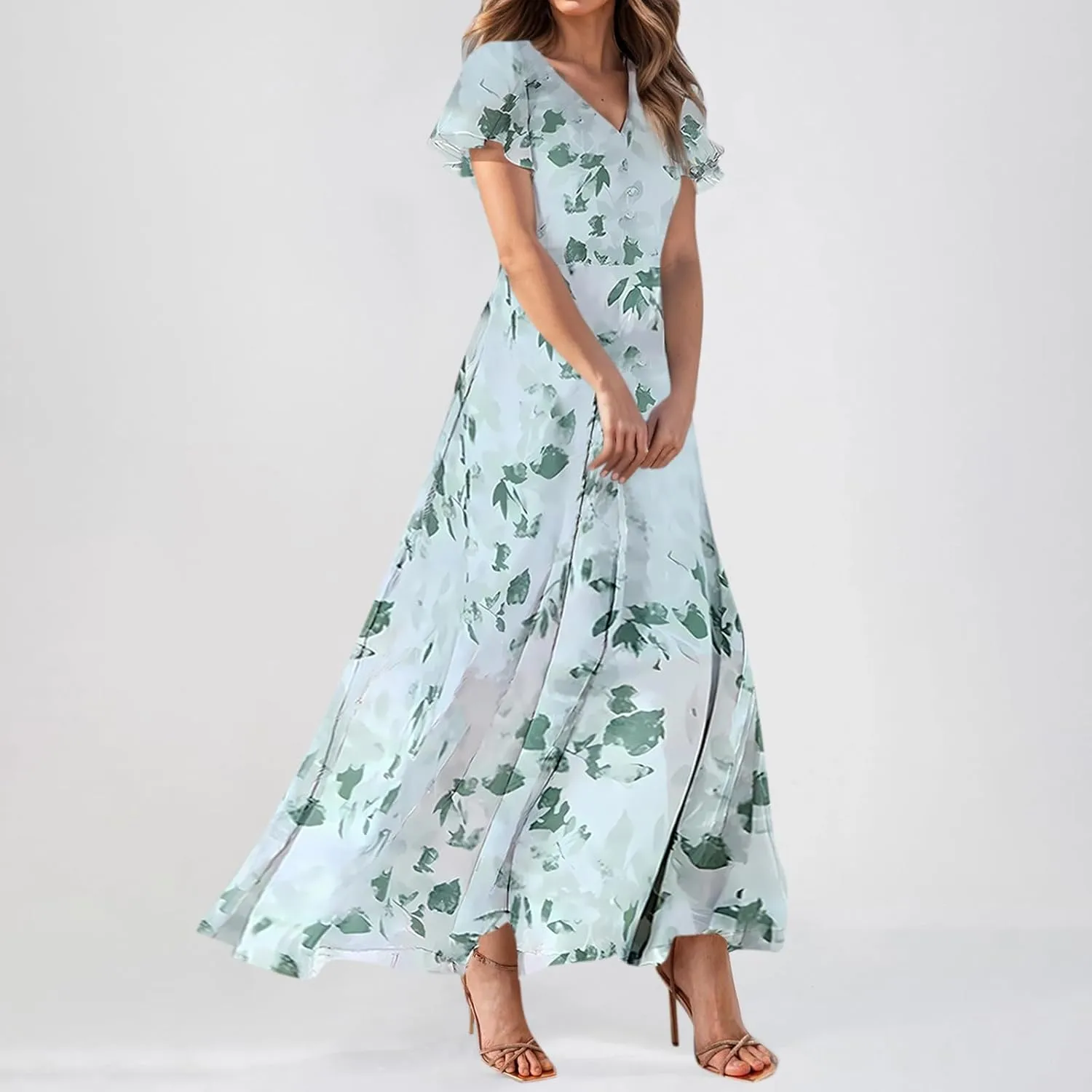 Easter Dress for Women Chiffon Dresses Swing Flowy Ruffle Hem Swing Womens Dresses Summer Beach Casual Dresses