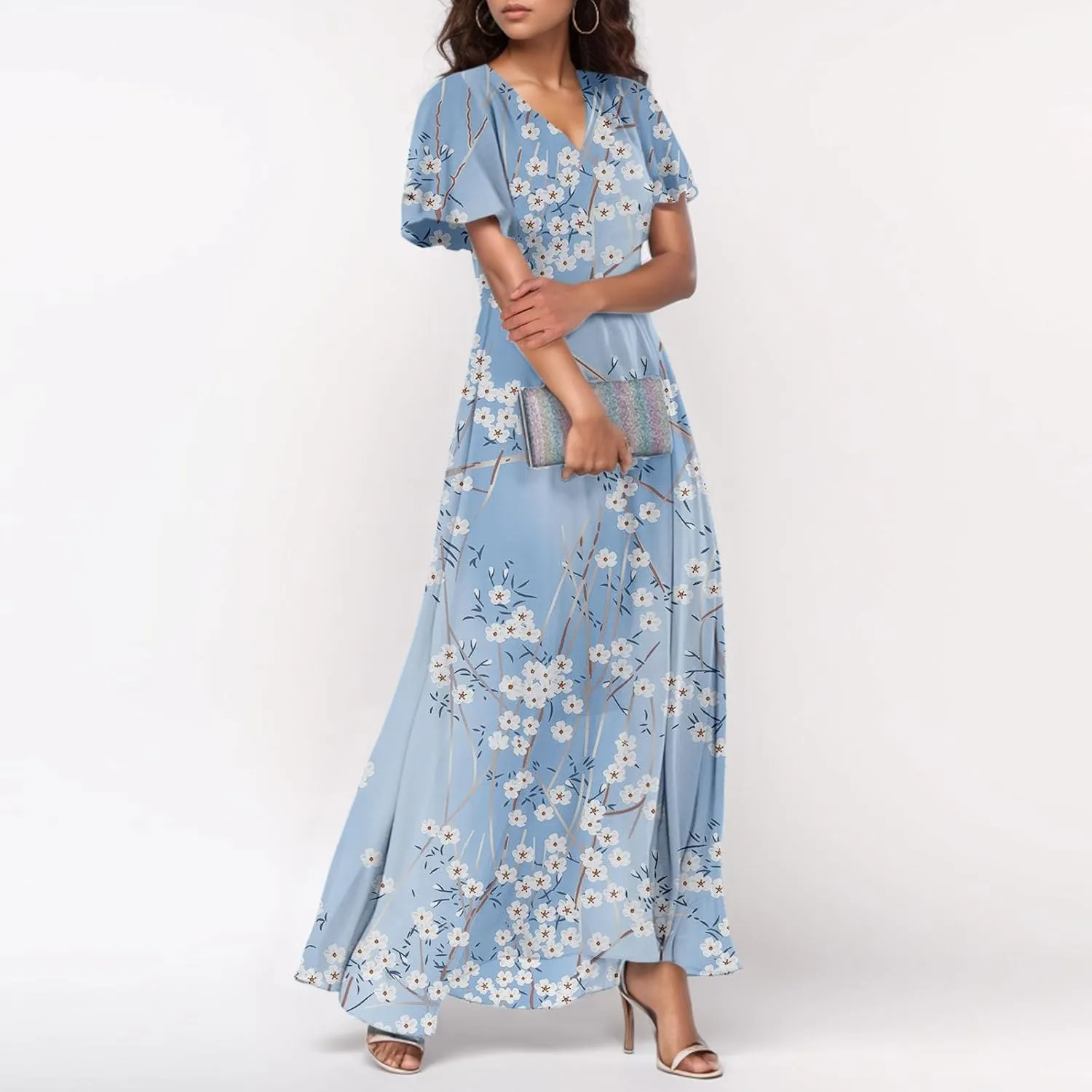 Easter Dress for Women Chiffon Dresses Swing Flowy Ruffle Hem Swing Womens Dresses Summer Beach Casual Dresses