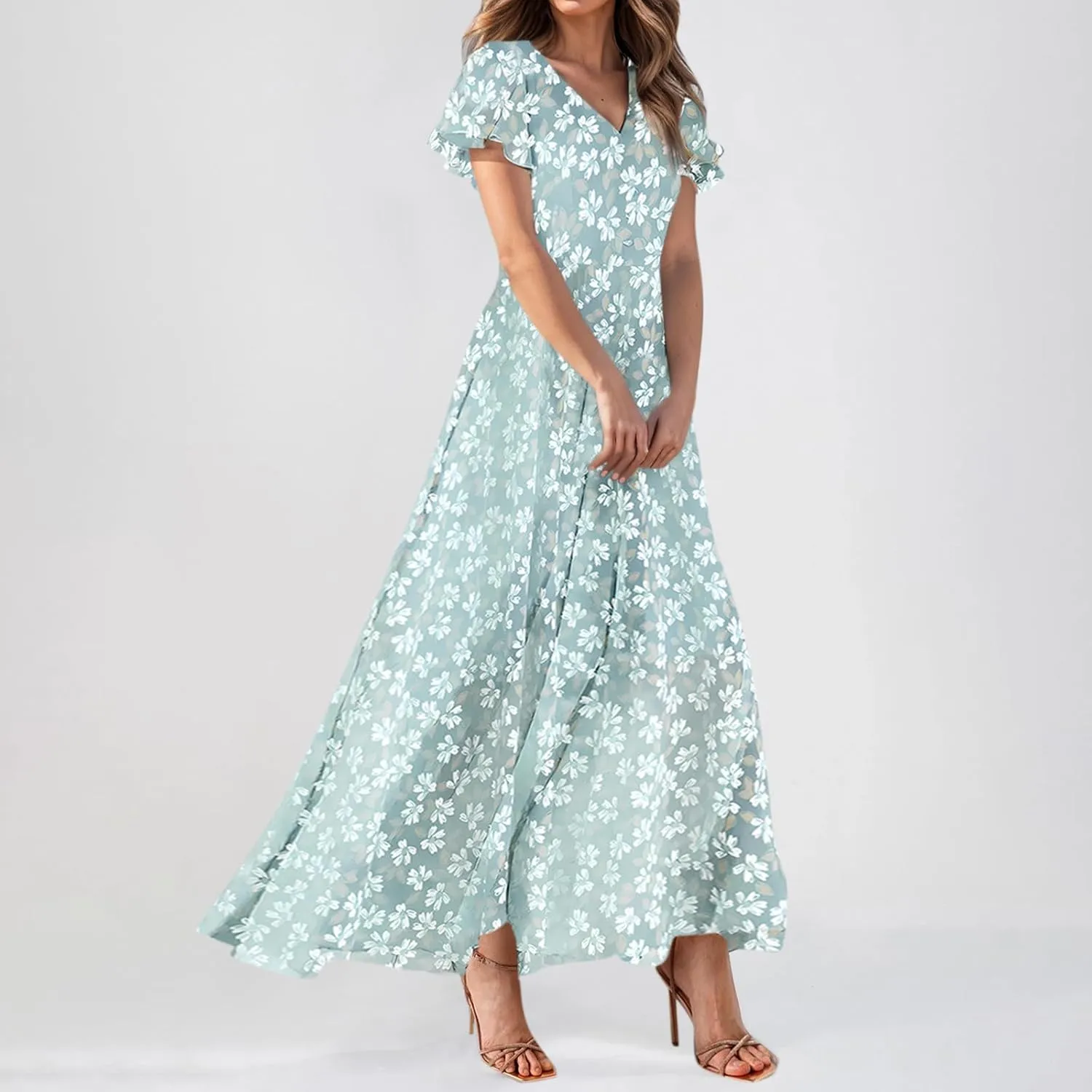 Easter Dress for Women Chiffon Dresses Swing Flowy Ruffle Hem Swing Womens Dresses Summer Beach Casual Dresses