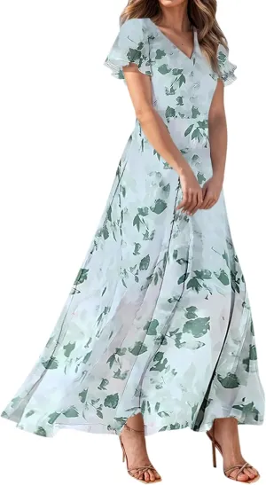 Easter Dress for Women Chiffon Dresses Swing Flowy Ruffle Hem Swing Womens Dresses Summer Beach Casual Dresses