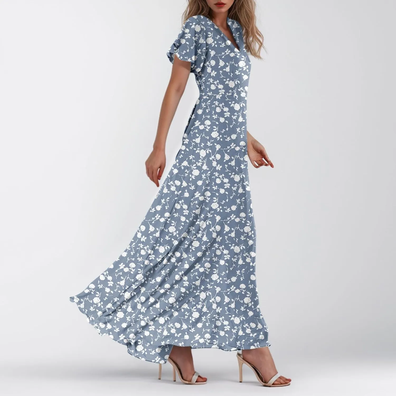 Easter Dress for Women Chiffon Dresses Swing Flowy Ruffle Hem Swing Womens Dresses Summer Beach Casual Dresses