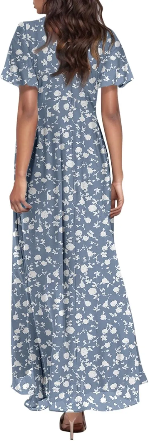 Easter Dress for Women Chiffon Dresses Swing Flowy Ruffle Hem Swing Womens Dresses Summer Beach Casual Dresses