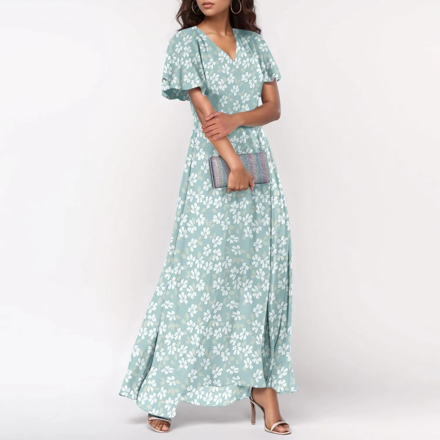Easter Dress for Women Chiffon Dresses Swing Flowy Ruffle Hem Swing Womens Dresses Summer Beach Casual Dresses