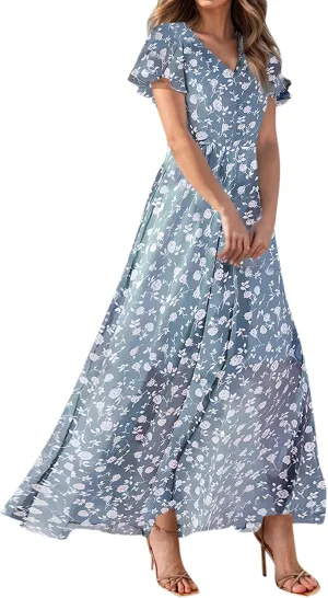 Easter Dress for Women Chiffon Dresses Swing Flowy Ruffle Hem Swing Womens Dresses Summer Beach Casual Dresses