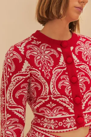 FARM RIO TROPICAL JACQUARD KNIT CARDIGAN