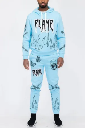 Flame Fire Chenille Hoodie Sweat Set