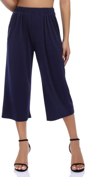 GlorySunshine Women's Elastic Waist Solid Palazzo Casual Wide Leg Pants with Pockets