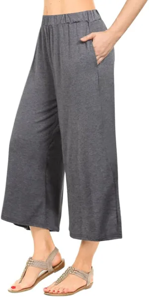 GlorySunshine Women's Elastic Waist Solid Palazzo Casual Wide Leg Pants with Pockets