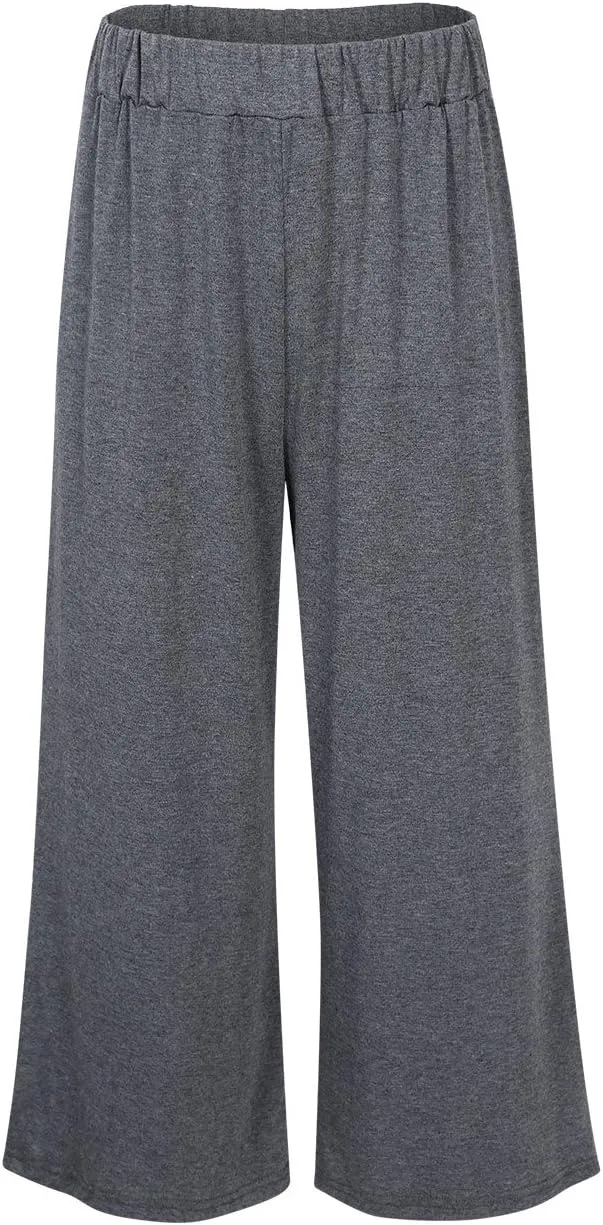 GlorySunshine Women's Elastic Waist Solid Palazzo Casual Wide Leg Pants with Pockets