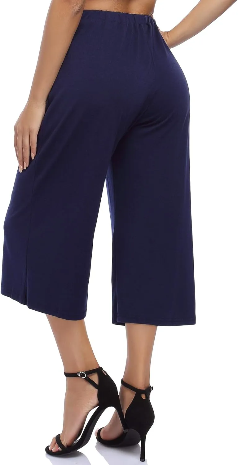 GlorySunshine Women's Elastic Waist Solid Palazzo Casual Wide Leg Pants with Pockets