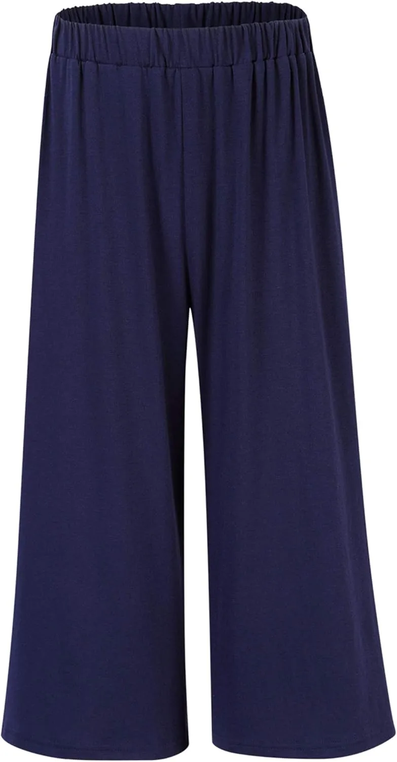 GlorySunshine Women's Elastic Waist Solid Palazzo Casual Wide Leg Pants with Pockets