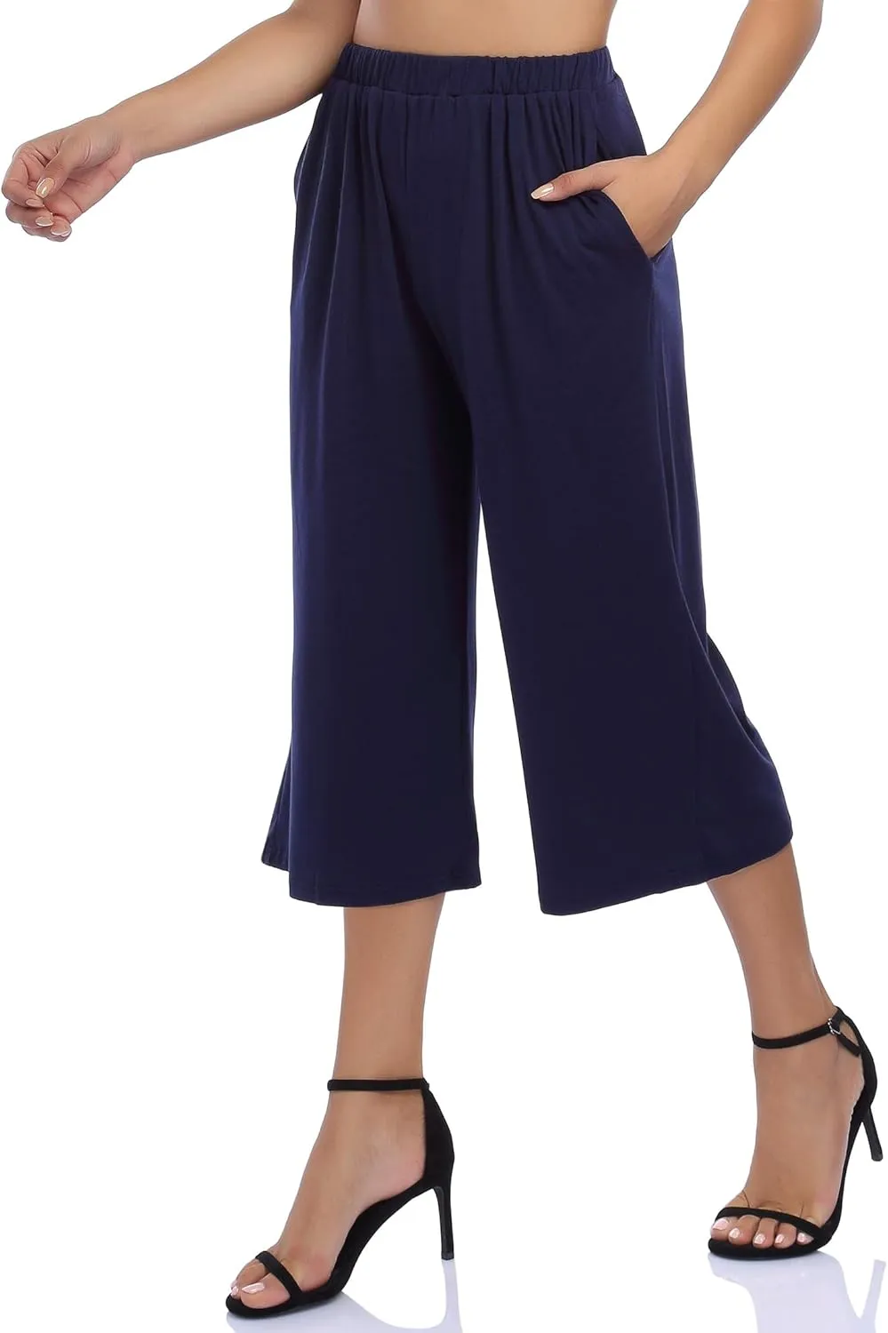 GlorySunshine Women's Elastic Waist Solid Palazzo Casual Wide Leg Pants with Pockets